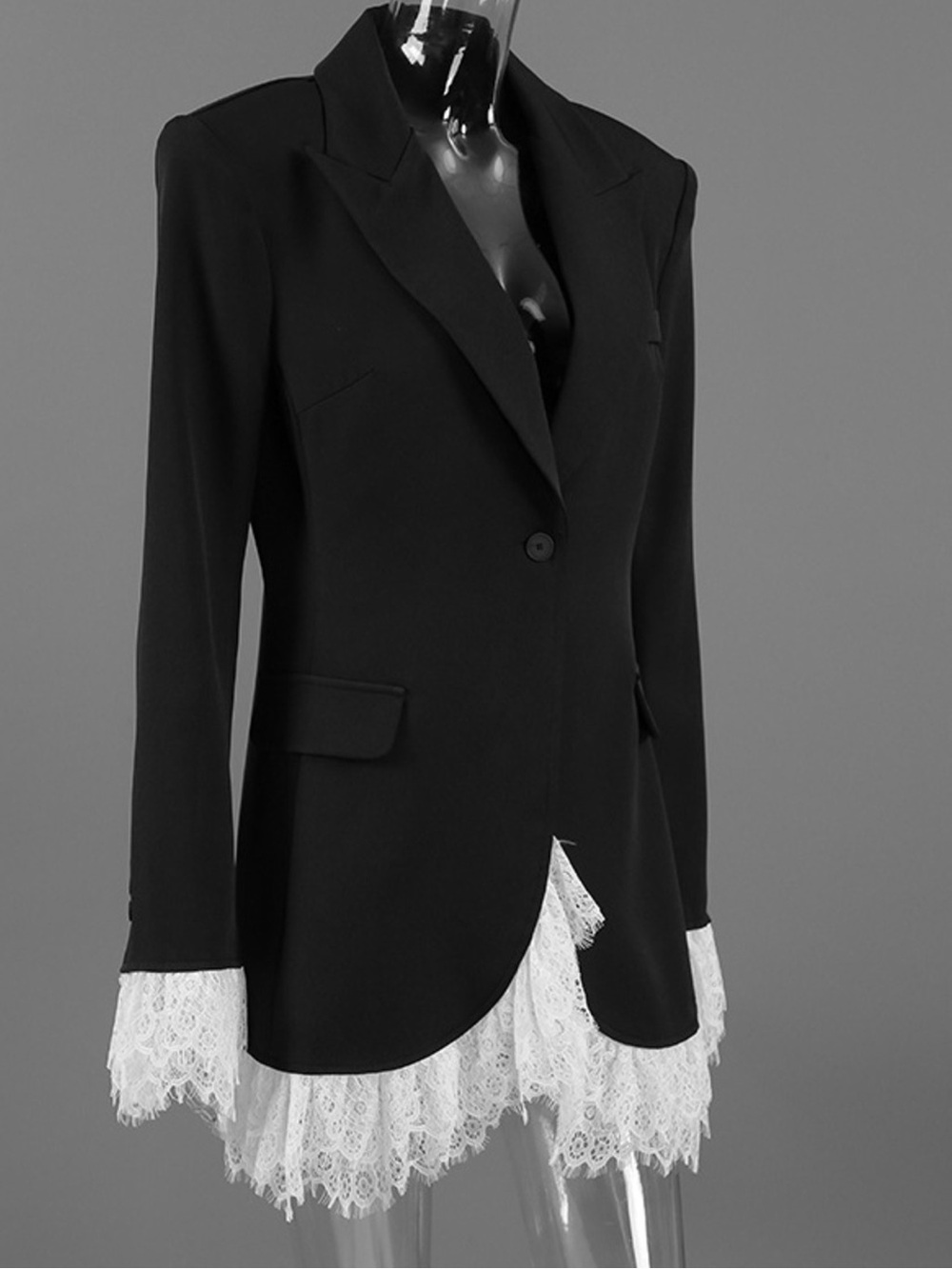 Black Lace-Trim Structured Blazer - Women's Jacket